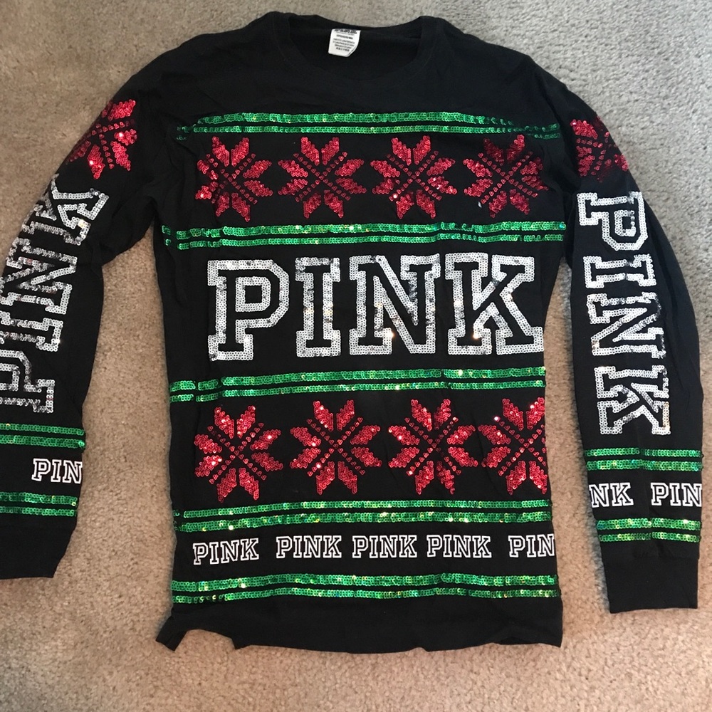 PINK Sparkly Christmas Long Sleeve Tshirt
